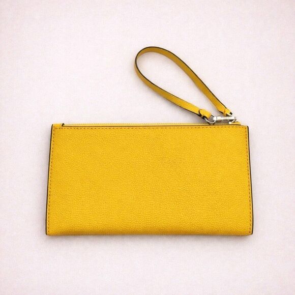 Kate Spade New York Yellow Pebbled Leather Wristlet Clutch Pouch Zip Wallet - Picture 2 of 2